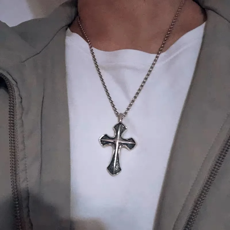 S925 Sterling Silver Retro Carved 3D Cross Pendant For Man Woman Thai Real Pure Silver Christ Jesus Cross Pendant Jewelry
