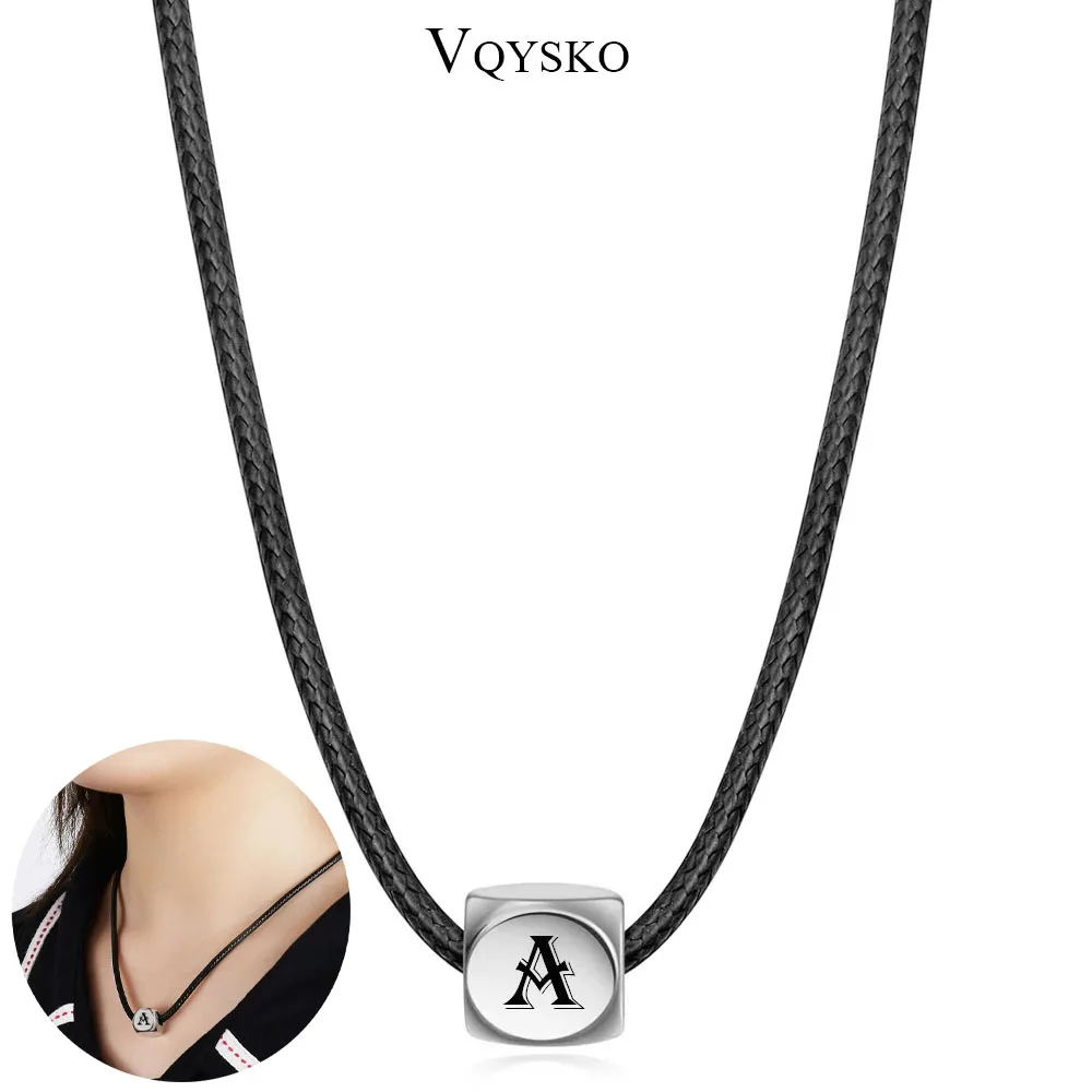 New A-Z Letters Name Pendant&Necklace For Women Men Minimalist Stainless Steel Charm Initial Necklace Lether String Chain Collar