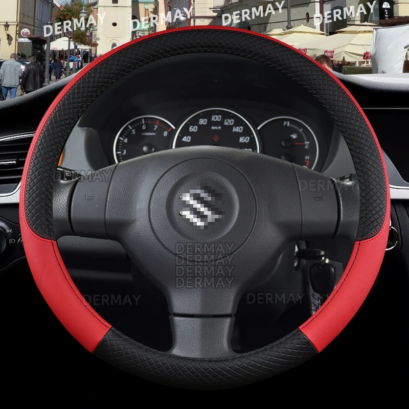 for Suzuki Swift DERMAY Car Steering Wheel Cover PU Leather Embossed design Non-slip Sport Auto Accessories Fast Shipping