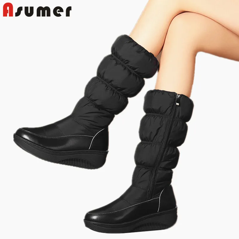 ASUMER Plus size inverno caldo stivali donna cunei cerniera stivali piattaforma nero bianco blu delle donne scarponi da neve stivali di cotone