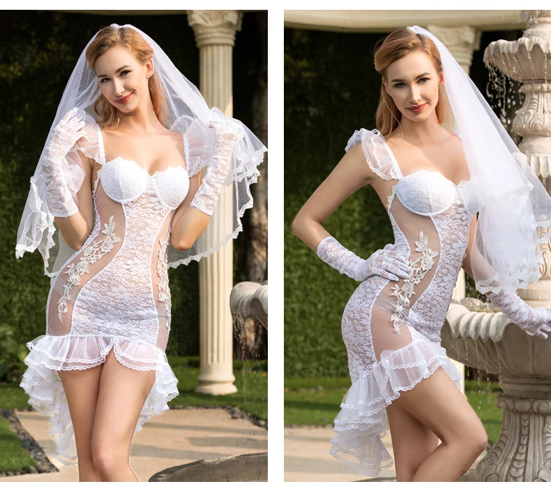 Women Erotic Lingerie Cosplay Bride Wedding Dress Uniform Sexy Lingerie Hot Erotic Porno Babydoll White Wedding Lingerie Costume