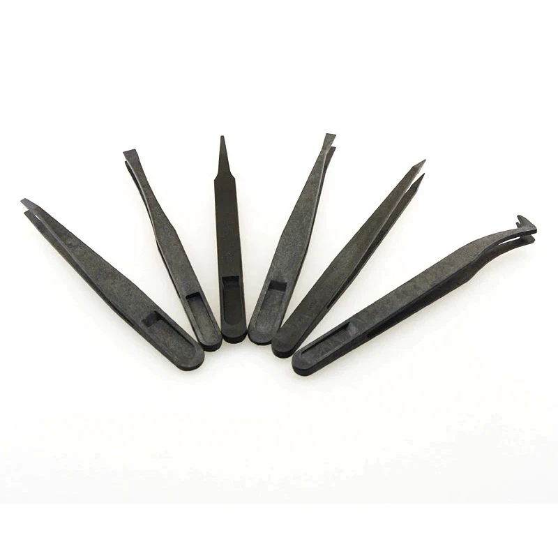 One Piece Carbon Fiber Tweezers Plastic Antistatic Straight Curved Anti-static Conductive Tweezer Clip Hand Tools