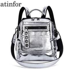 atinfor Brand Silver Mini Backpack Women Waterproof PU Leather Rucksack Girls Small Shoulder Bag Travel