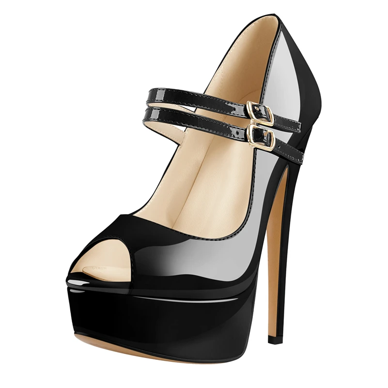 Onlymaker Women Peep Toe High Heels Sexy Slim Heel Mesh Dress Stilettos Buckle Straps Platform Pumps