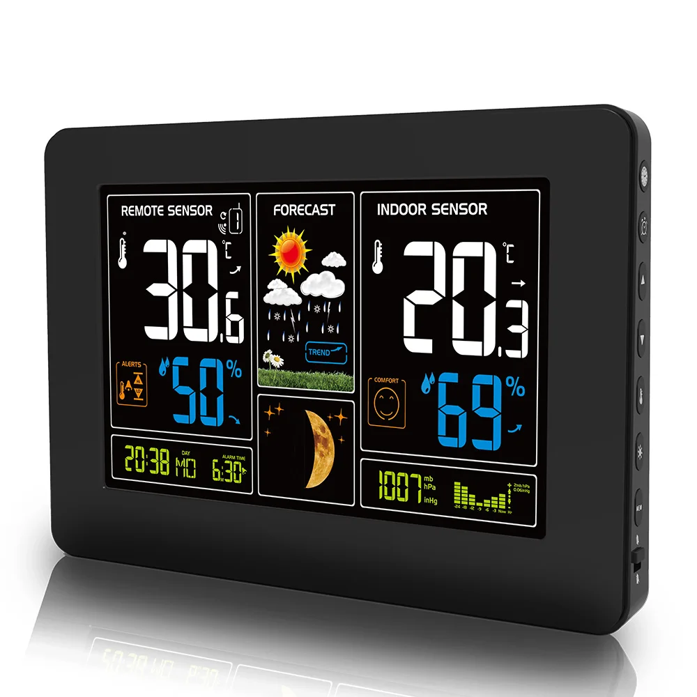 FanJu Wall Clock Digital Weather Station Alarm Electronics Forecast Large Screen Watch Table Home Living Room Decoration