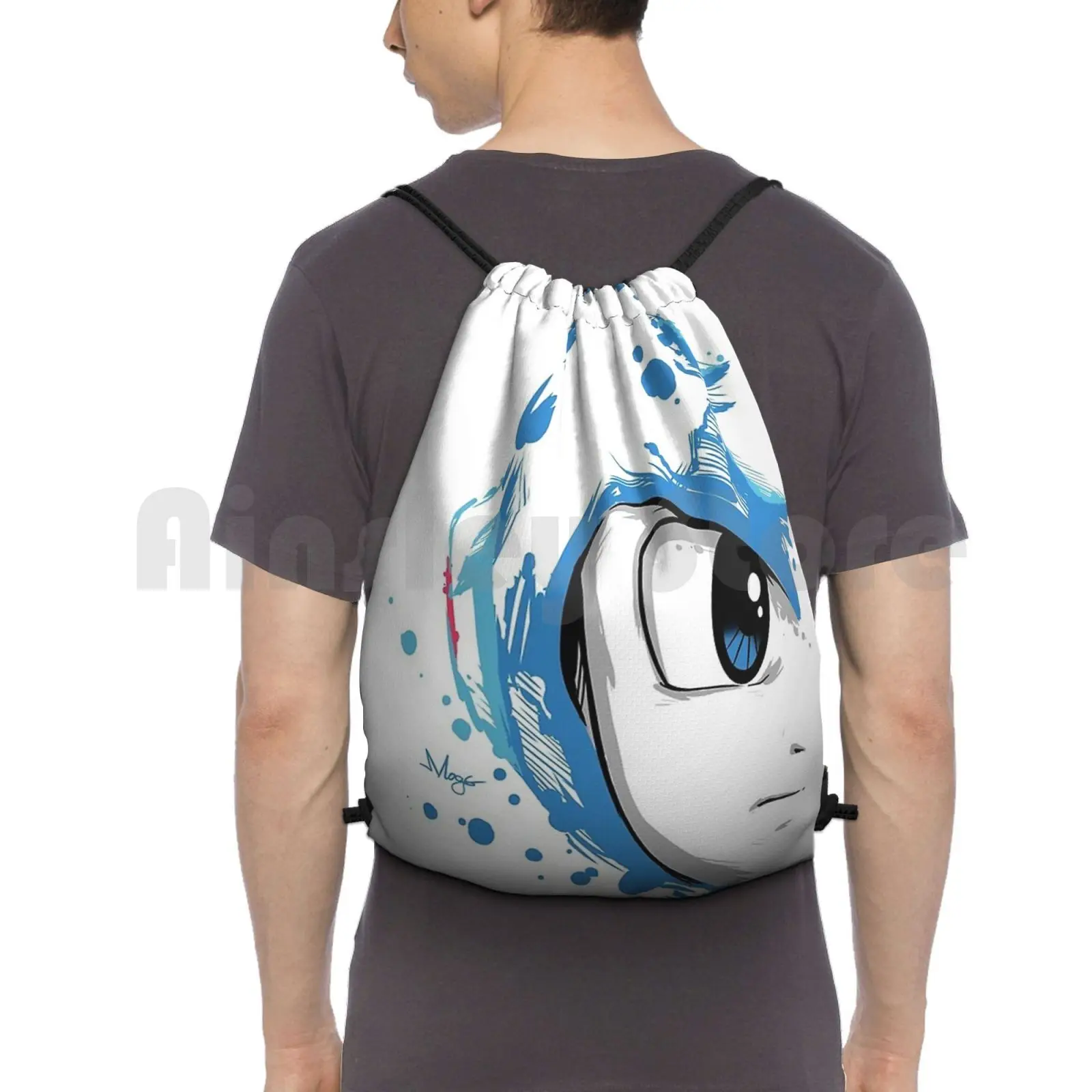 

Megaman Backpack Drawstring Bags Gym Bag Waterproof Megaman Fashion New York Ny Pattern London Paris France Band