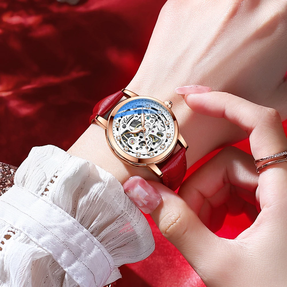 CHENXI Women Automatic Mechanical Watch Top Brand Luxury Stainless Steel Waterproof Wrist Watch Ladies Skeleton Tourbillon Clock