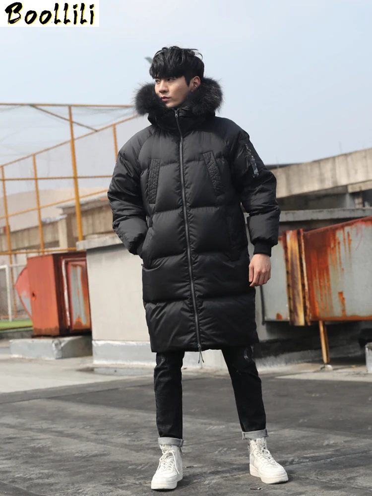 

Winter Boollili Men's Down Jacket Thick Warm Long Coat 90% Duck Down Jacket Men Raccoon Fur Collar Korean Puffer Parka 2023