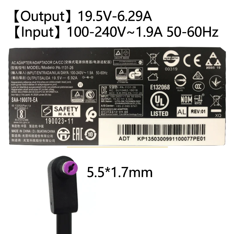 新しい19.5v 6.92a 135w 5.5x1.7mm,acerデルタPA-1131-26ラップトップアダプター充電器用の電源アダプター