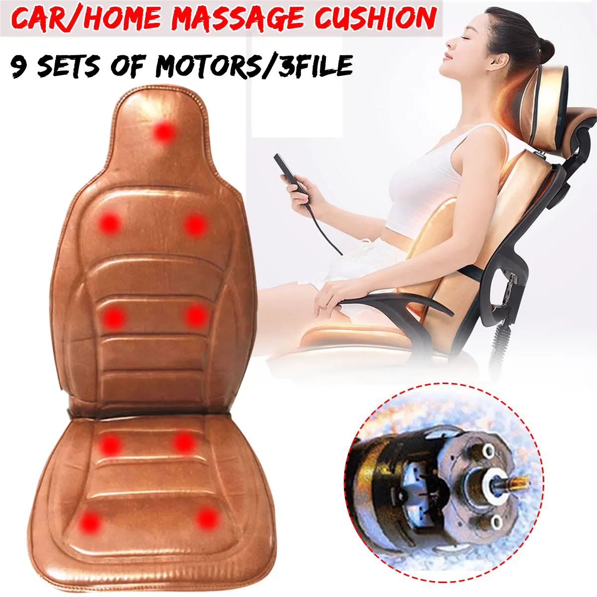 

File Electric Body Heating Car Massage Cushion Vibration Seat Home Office Car Seat Chair Massager Lumbar Back Neck Pad Relax