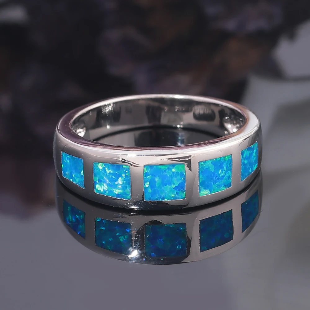 CiNily Created Blue Fire Opal Silver Plated Wholesale Hot Sell Fashion Jewelry for Women Gift Ring Size 6 7 8 9 10 OJ8159