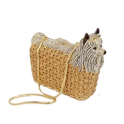 Classic Designer luxury crystal evening bag Animal Dog women Clutch Bags Ladies purse ladies Day Clutches for Wedding SC031