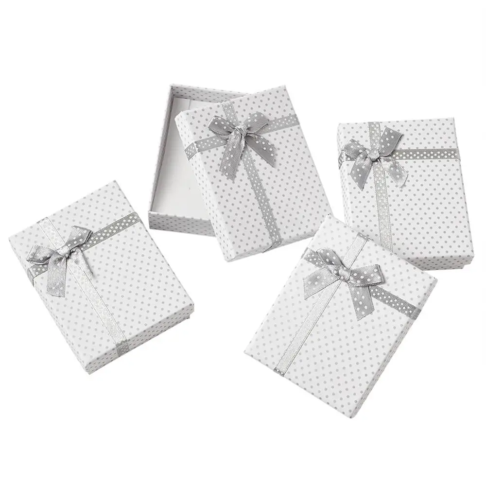 

12pcs 90x70x30mm Rectangle Polka Dot Cardboard Jewelry Set Boxes with Bowknot Outside and Sponge Inside for Necklaces Pendants