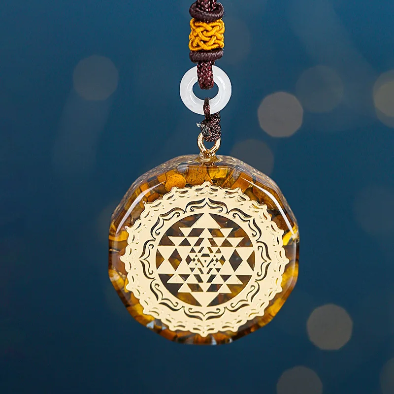 Orgonite Pendant Sri Yantra Necklace Sacred Geometry 7 Chakra Crystal Tiger Eye Energy Meditation for Women Men Jewelry Dropping