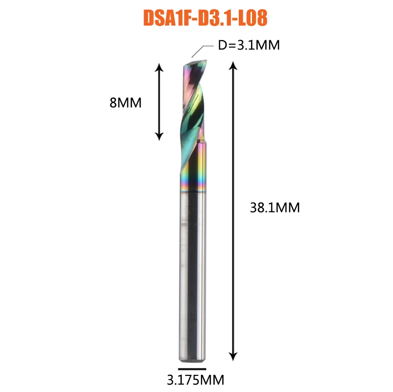 Dreanique 1pc 3.175 4 6 8mm Single Flute Solid Carbide Alloy End Mill, DLC Coating Frees Bit Voor Aluminium