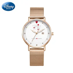 Japan Quartz Movement Disney New Micky Minnie Mouse Women Stainless Steel Mesh Rose Gold Waterproof Ladies Watch Dropshipping