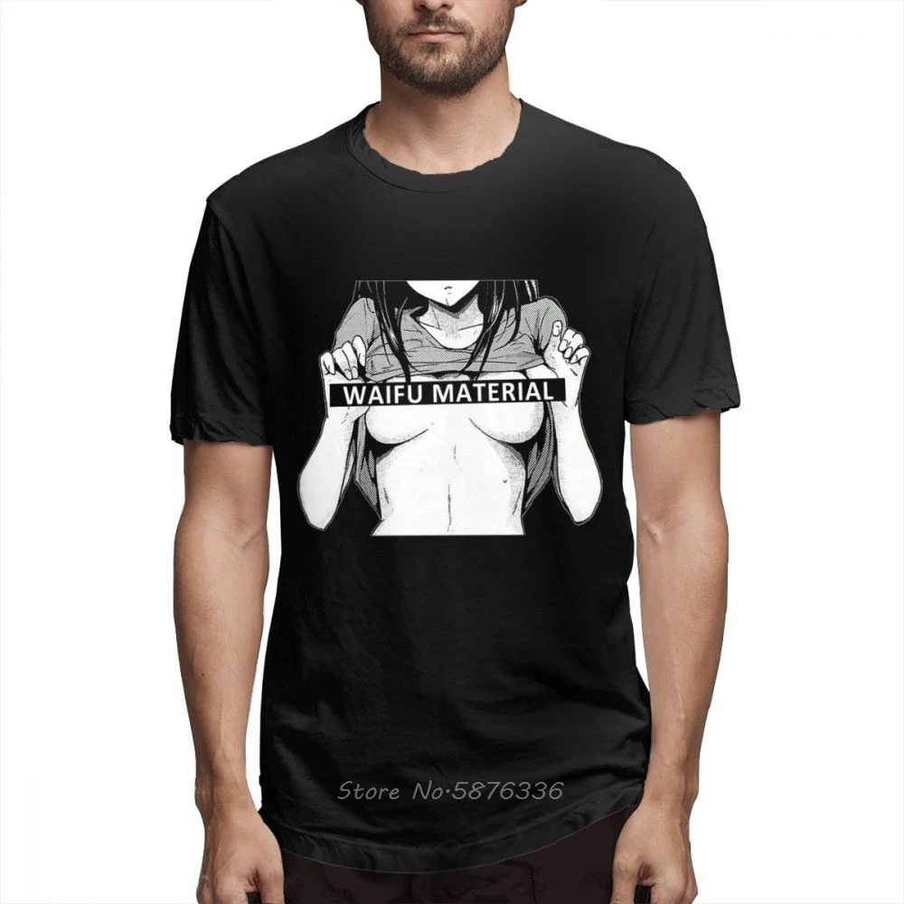 Organnic Cotton Waifu Material Ahegao TShirt Boy Novelty Custom For Men Cotton T-Shirt Anime Tees Harajuku