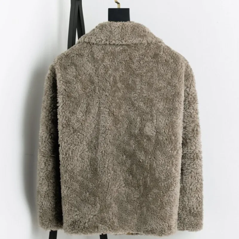 Men Lamb Fur Turn-Down Collar Jackets Winter New Casual Warm Real Wool Short Coat Slim Full Sleeve Outerwear Male Oversize 4XL