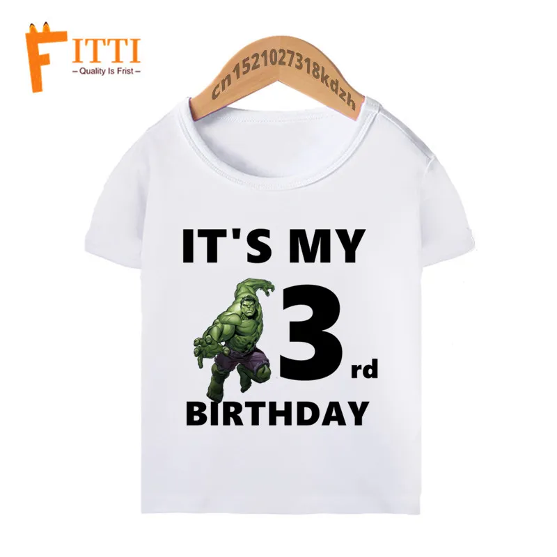 Boy Cartoon-Hulked Funny Birthday T Shirts Children It's My 1th-10th Clothes Girl Kid's Summer  T-shirt,Drop Ship