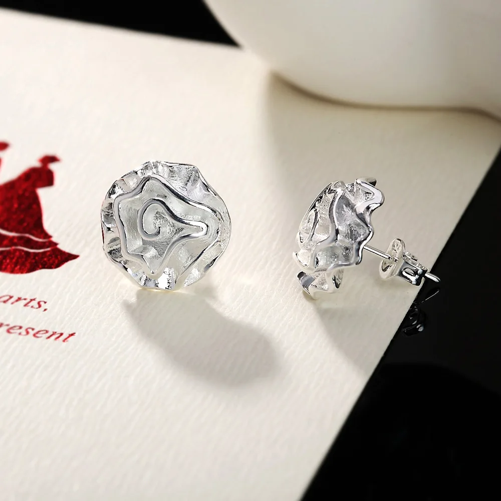 Low price silver color rose flower stud earrings fashion classic woman jewelry party wedding gift earrings drop shipping