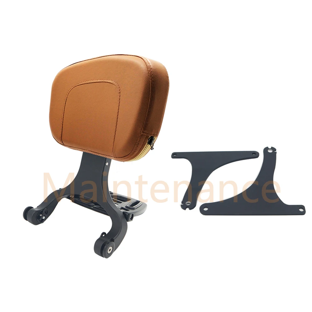 Motorcycle Multi-Purpose Driver Passenger Backrest with Folding Luggage Rack Brown For Harley Models Fat Boy 2008-2017