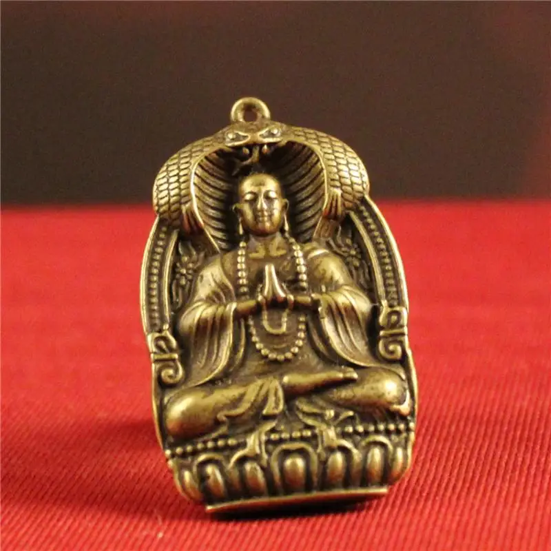 Exquisite Copper Buddha Small Pendant Solid Brass Ksitigarbha Statue, Antique Micro-Carved Copper Small Pieces