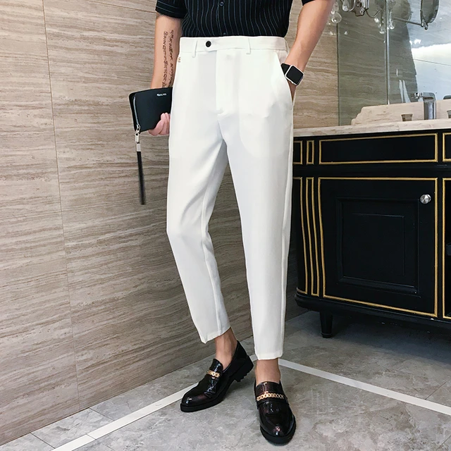 Pantalones de vestir blancos para hombre ropa elegante de color negro ajustados para fiesta Club Social oficina 2021 AliExpress