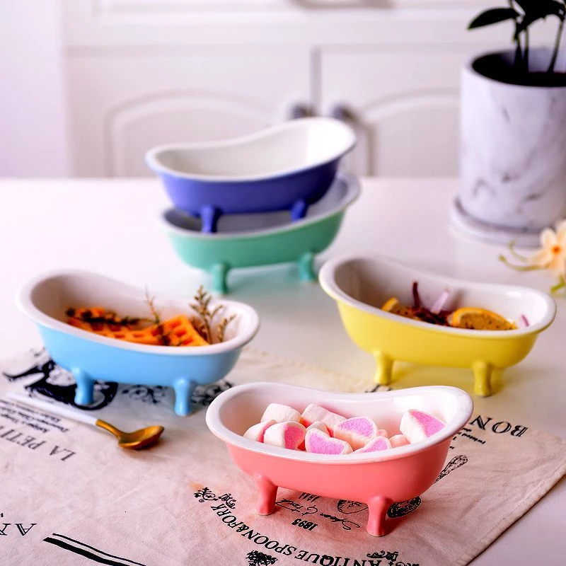 Colorful Mcaron Bathtub Ice Cream Dessert Bowls Ceramic Baking Bowl Specialty Restaurant Fruits Salad Snack Container Sauce Cup