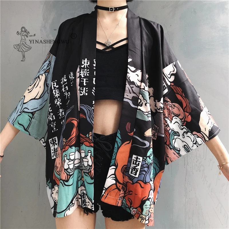 Japanese Kimono Samurai Unisex Clothes Traditional Shirts Japan Woman Harajuku Tops Cardigan Asian Costume Yukata Haori Obi Coat