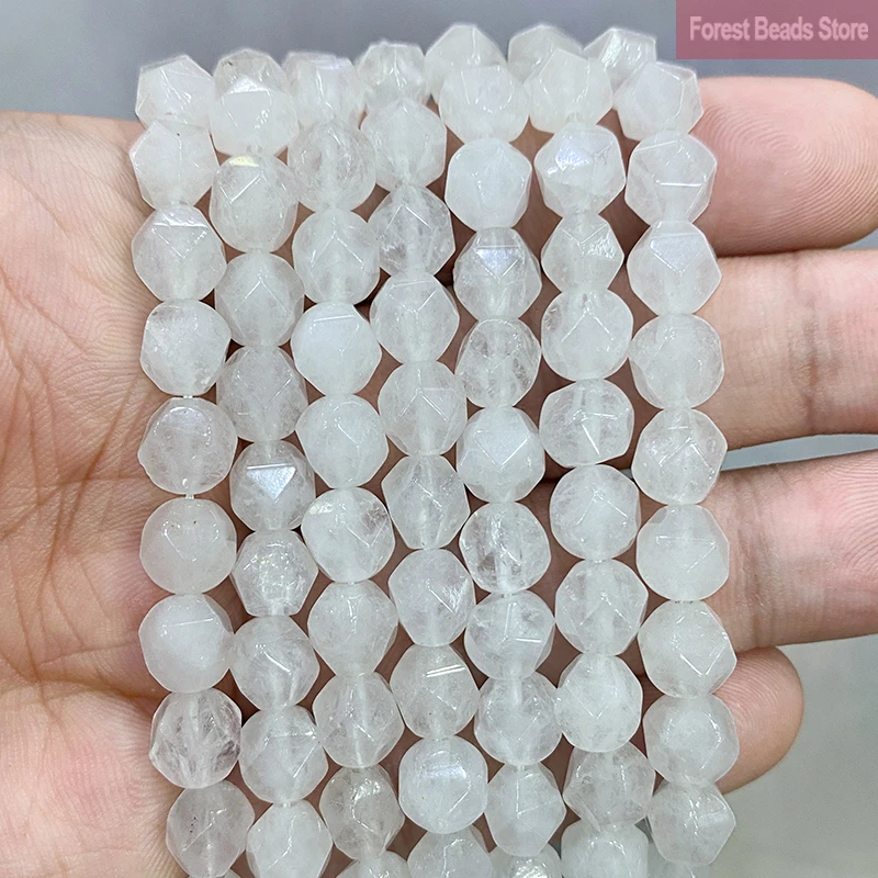 Natural Stone Faceted Transparent White Jasper Loose Spacers Beads DIY Bracelet Necklace for Jewelry Making 14