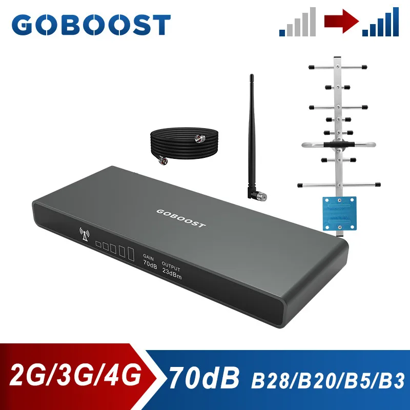 GOBOOST Single Band Signal Repeater 4G LTE 700 800 1800 MHz Cellular Amplifier 2G 3G 850 Booster with 10M Cable Kit New