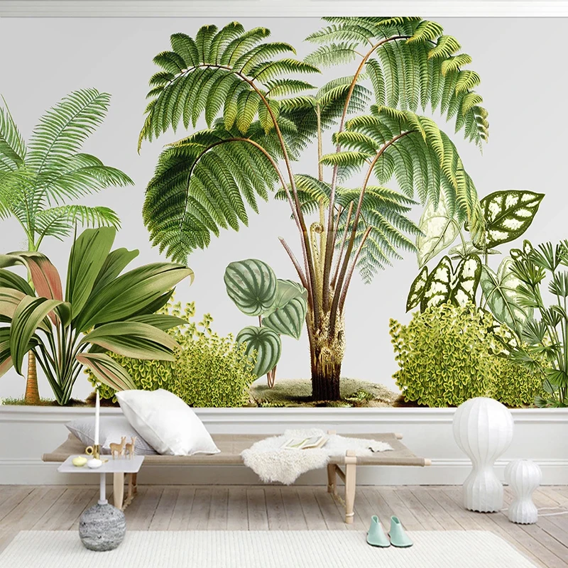 Papel de parede foto personalizada 3d, verde, plantas tropicais, folhas, mural para sala de jantar, plano de fundo, parede de 3 d