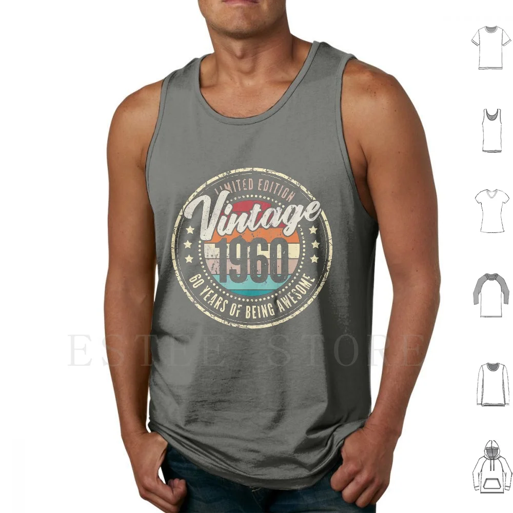 Vintage 1960 60 Years Old 60th Birthday Retro Gift Tank Tops Vest Sleeveless Vintage Retro Old Age Aged Vintage Authentic