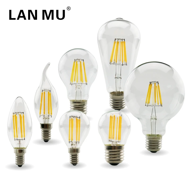 2W 4W 6W 8W E27 E14 Retro Edison LED lampadina a filamento 220V-240V lampadina C35 G45 A60 ST64 G80 G95 G125 lampadina Vintage in vetro