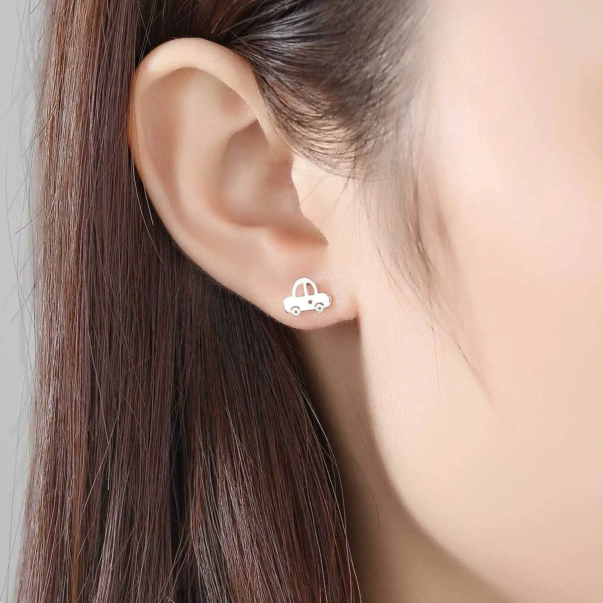 PAG & MAG new simple Earrings S925 all in pure silver cartoon cute car bus female Earrings