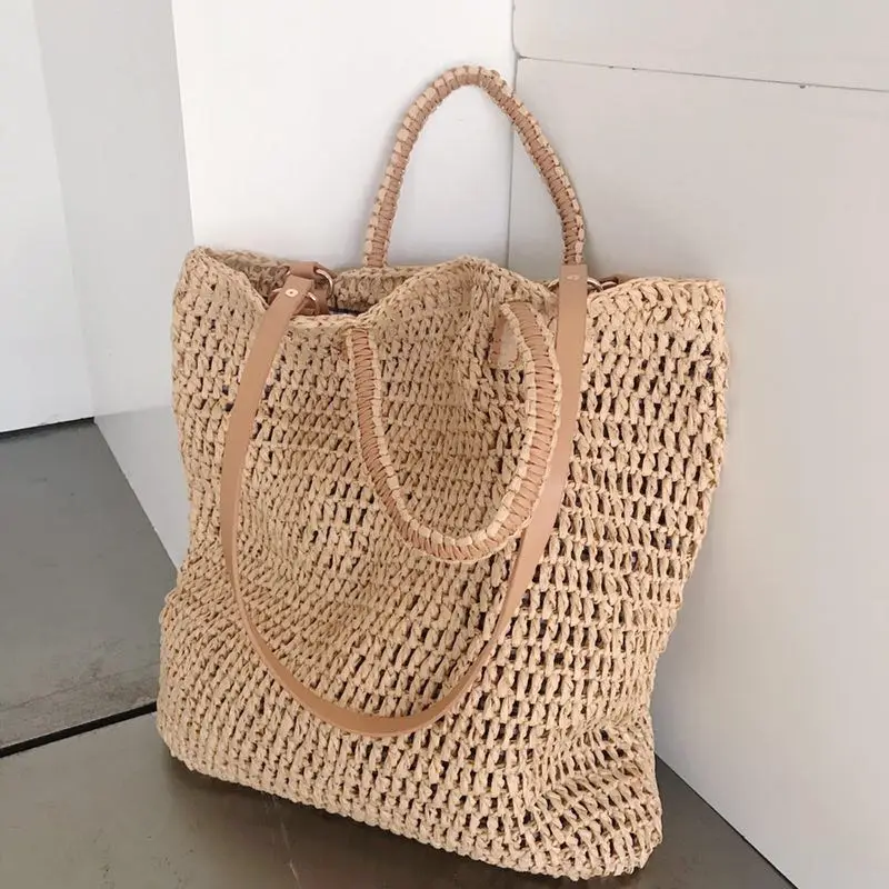 Weaving Hollow Paper Straw Bag Shoulder Bag Female Beach Bag, Girl Fashion Travel Bag Women Casual Tote