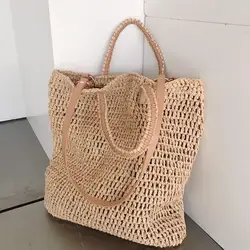 Weaving Hollow Paper Straw Bag Shoulder Bag Female Beach Bag, Girl Fashion Travel Bag Women Casual Tote