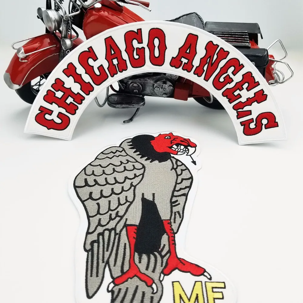 Chicago Angels Eagles Motorcycle Club Ferro su set completo di accessori Toppe ricamate per abbigliamento Applique Rider Biker Indumento