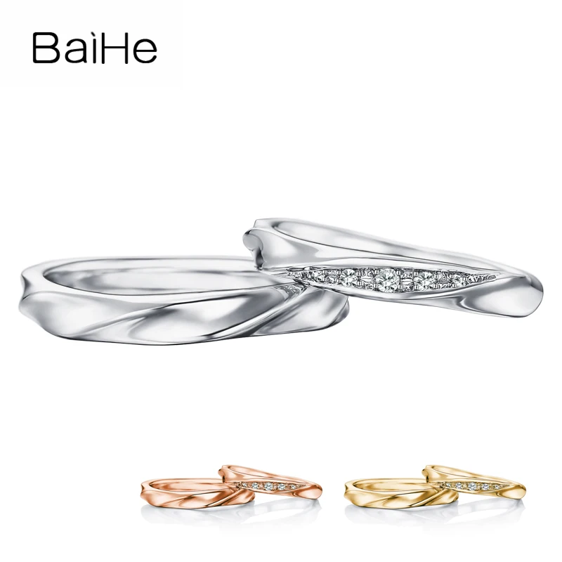 

BAIHE Solid 18K White Gold H/SI Round Natural Diamonds Ring Wedding Women Fine Jewelry Trendy Couple Ring Man Ring Girl Ring