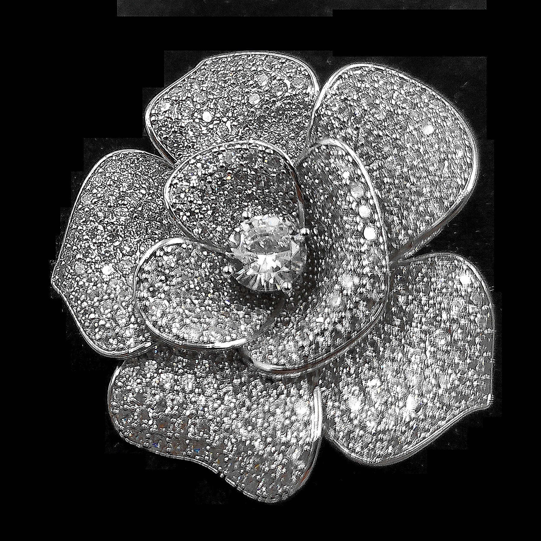 Shiny Stylish Silvertone Full Micro Pave CZ Blossom Clear White Flower Brooches Pins Women Wedding Bouquet Dress Gown Accessory