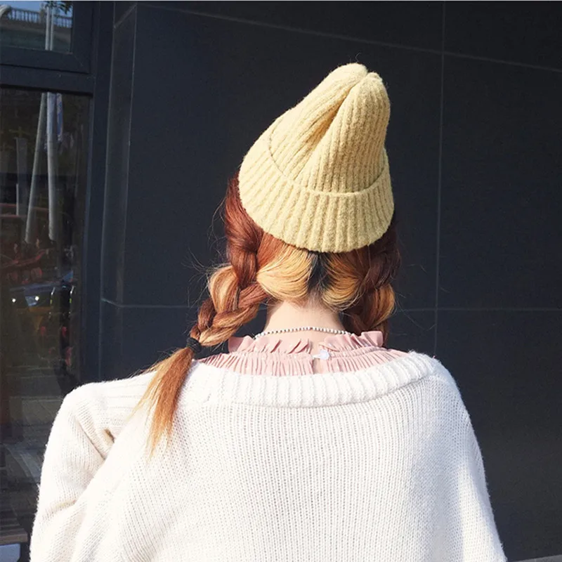 New Solid Wool Beanie Knitted Warm Soft Trendy Winter Hats Simple Korean Style Women Wool Casual Caps Elegant All-match Beanie