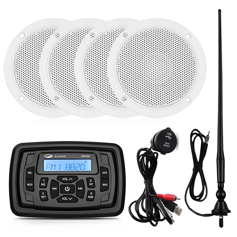 

Waterproof Marine Stereo Bluetooth Media Receiver Car MP3 Player+2Pair 4inch Marine Speakers+Radio AM FM Antenna+USB Audio Cable