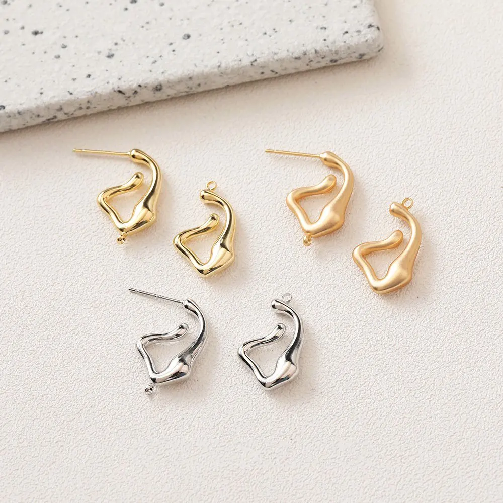 4pcs 14k Gold Plated Design Ear Studs Superior Quality Pendants Silver Needle for Jewelry Making Diy Earrings Brass Accessories