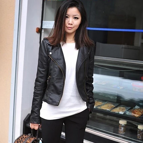 Punk Women Faux Leather Motorcycle Zipper Fashion Slim Fits Jacket Outwear Coat hot sales 2020