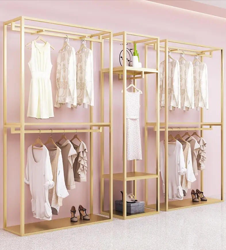 

Clothing store display rack floor type women's clothing store special display shelf clothes rack gold hanger