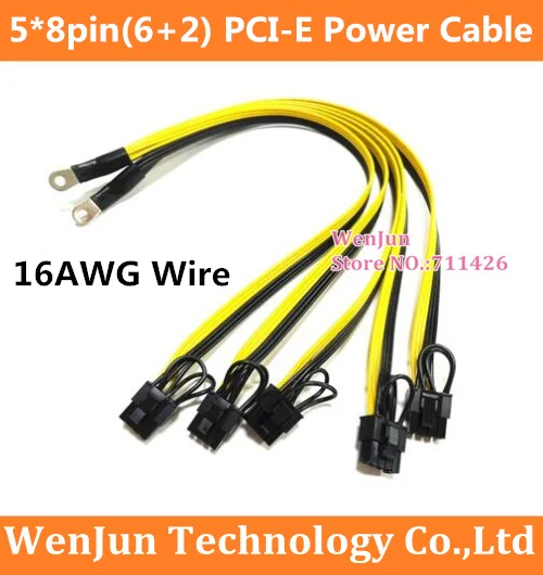 

16AWG BTC Miner Bitcoin Litecoin S7 S9 S11 Power Supply To 5 PCI-E 8pin Power Cable 2400W 2600W GPU Graphics Card 6+2Pin Cable