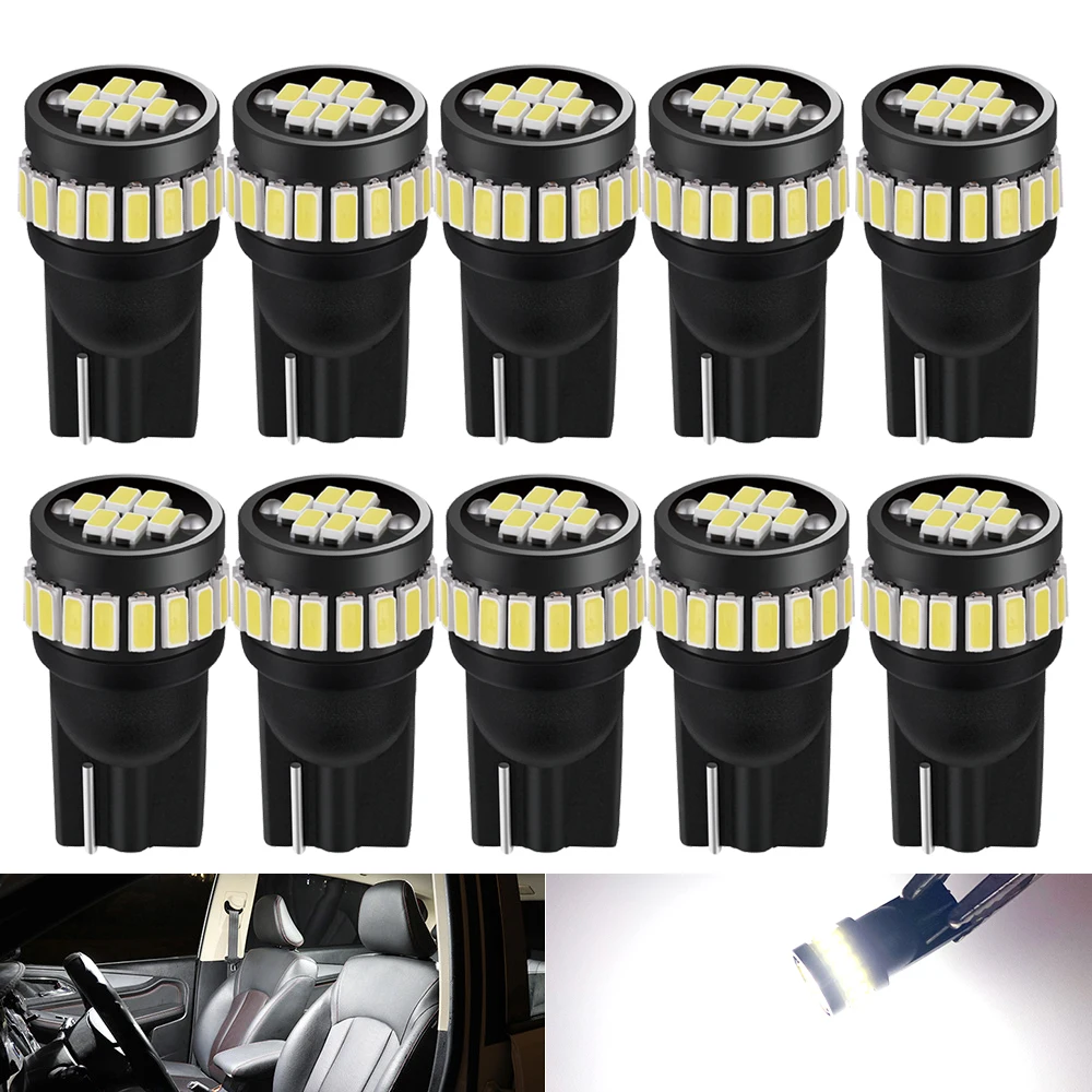 

10pcs T10 w5w Canbus Car Interior Light 194 501 Led 24 3014 SMD Instrument Lights Bulb Lamp Dome Light No Error 12V White