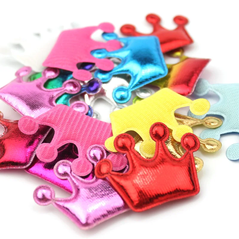 70Pcs 3*4.2cm Shiny Leather Crown Padded Appliques for Kids Headwear Patches Sewing Supplies DIY Hairpin Crafts Decor wholesale