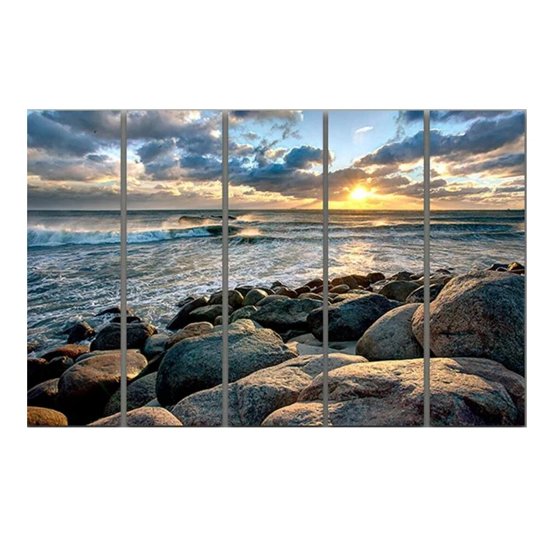 

5pcs Set Abstract Sea Stones Sunset Canvas Painting Nordi Seascape Posters And Prints Wall Art Picture For Home Decoration