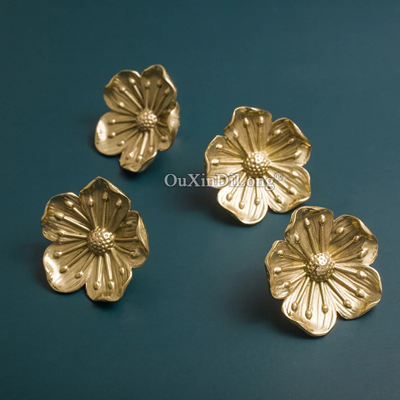 

4PCS Gold Cherry Blossoms Furniture Hand Pure Copper Handle Retro Light Luxury Drawer Cabinet Door Pure Brass Handle